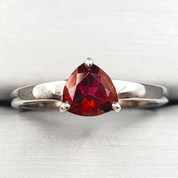 Genuine Red Trillion Ruby 925 Sterling Silver Solitaire Triangle Ring