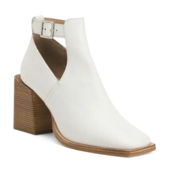 NEW Free People Brady Buckle Boots Size‎ 38 White Leather Square Toe Block Heel
