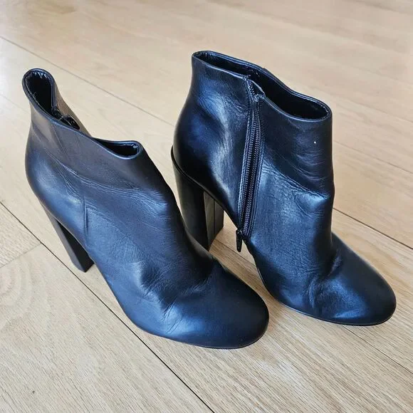 Aldo‎ Black Leather Chunky High heel Ankle boots, Womens 7.5, Party, nightout