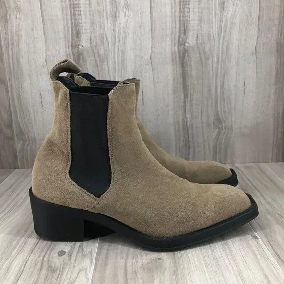 Zara Ankle Boots Womens EU 39 Tan Suede Slip On Chelsea Booties