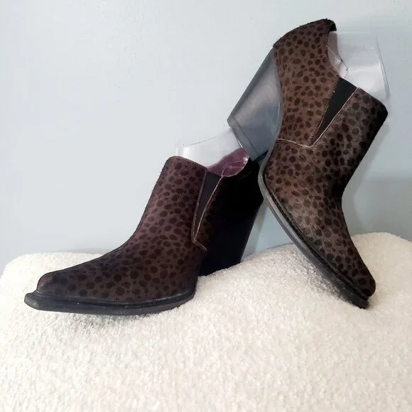 Jeffrey Campbell Leopard Pointed Toe Calf Hair Ankle Boots Size 9.5