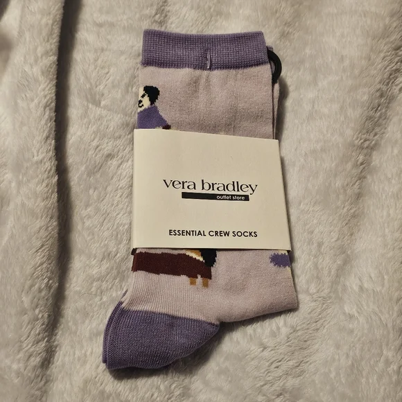 Vera Bradley Holiday Hounds Purple Outlet Essentials Crew Socks