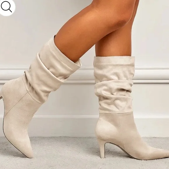 NWT Newbella Slouchy Ivory‎ Heeled Suede Boots