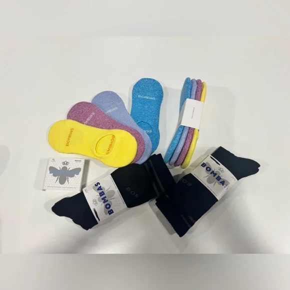 10 Ct Bombas Women’s Casual Socks 2 ea Blue Pink Lavender No Show & 2 Calf Blk