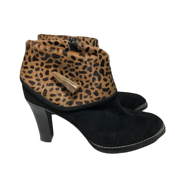 Donald J Pliner Antonia Women's Ankle Boots Cheetah Black Suede 8.5 EUC