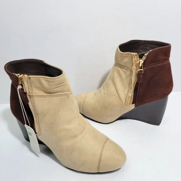 Lauren Conrad Tan/Brown Faux Leather Platform Ankle Boots Size 8