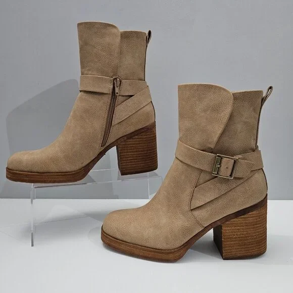 NEW Korks By Kork Ease Marci II Ankle Boot Womens 9.5 Natural Tan Block Heel