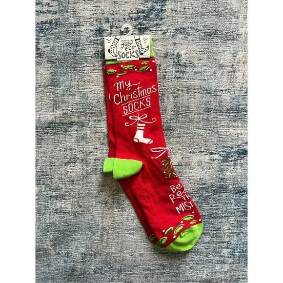 New! Primitives by Kathy Red Green My Christmas Socks 1 Pair One Size