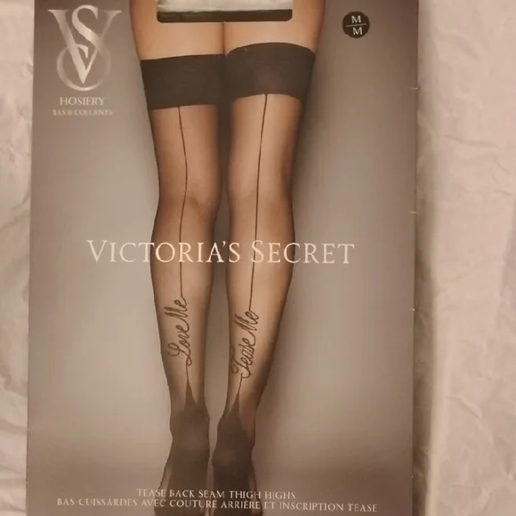 Victoria's Secret Black Back Seam Thigh Highs Love Me Tease Me