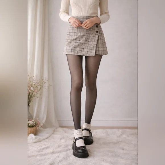 Fleece Lined Thermal Tights XL Faux Sheer Pantyhose Look Warm Winter Minimalist
