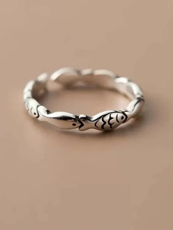 Silver Fish Link Ring A1769