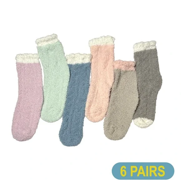Fashion Fuzzy Thick Winter Socks One Size Colorful‎ Pastel Bright 6 PACK NEW