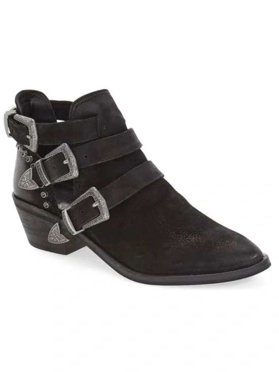Dolce Vita Ankle Booties Women 9.5 Spur Cutout Studded Nubuck Black Leather Moto