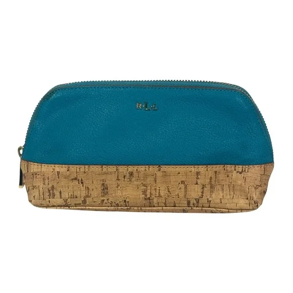 Lauren Ralph Lauren Teal‎ Cork Cosmetic Bag Makeup Pouch Zippered Organizer