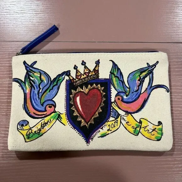 Brighton 2019 Love of Art Canvas Zippered Pouch Cosmetic Makeup Bag Sparrow Bird