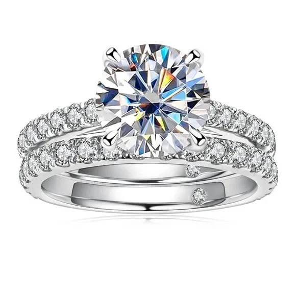 #Certified 4.14ct. t.w. Moissanite Diamond Wedding Ring Set NEW