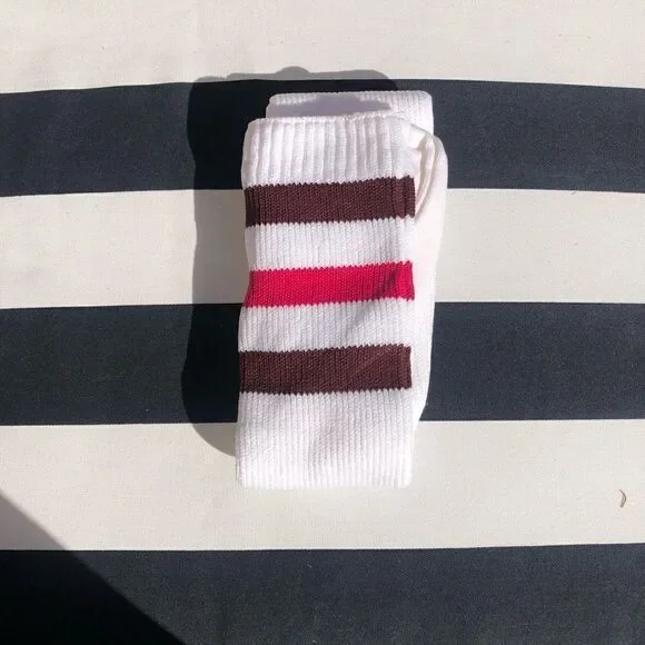 American Apparel New 2000s Cran & Pink Stripe Vintage Deadstock Thigh High socks