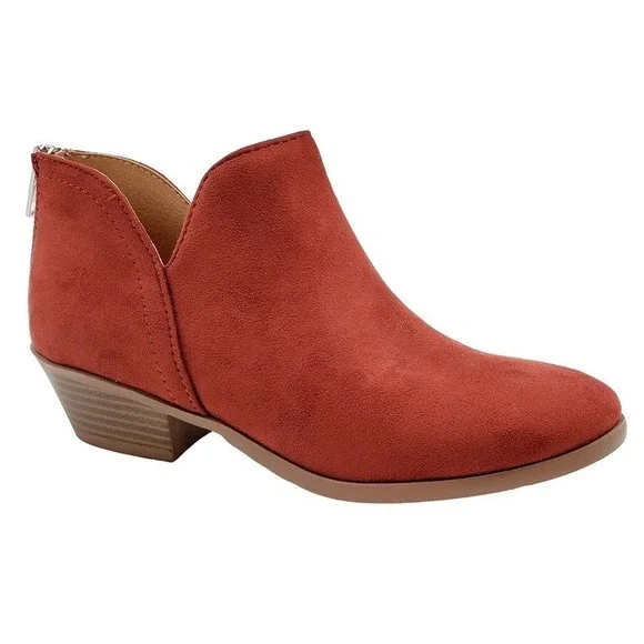 Women Ankle Booties Side Cutout Back Zipper Low Heel Faux Suede Boots Size 9