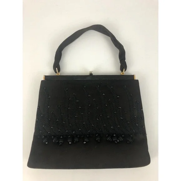 Vintage 50's/60's Beaded Fringe‎ Purse Evening Bag Chocolate Brown & Black Spain