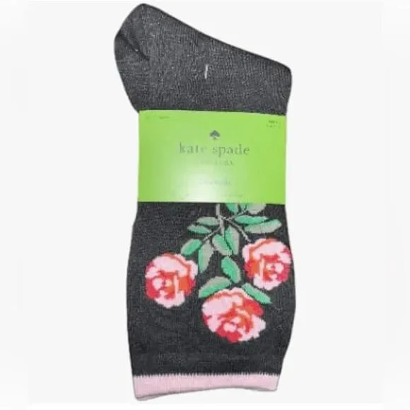 Kate Spade New York Kate Spade Crew Socks Pack of 3 Black Floral Stripe NWT