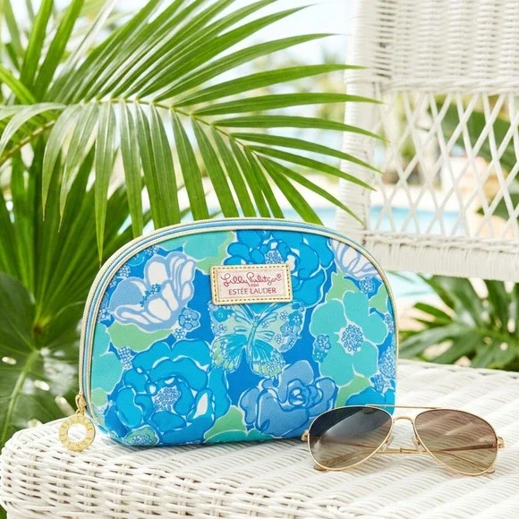 Vintage Lilly Pulitzer x Estée Lauder Makeup Bag | Y2K 2000s Turquoise Butterfly