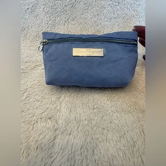 Salvatore Ferragamo Parfums Smoky Blue Logo Cosmetic Bag