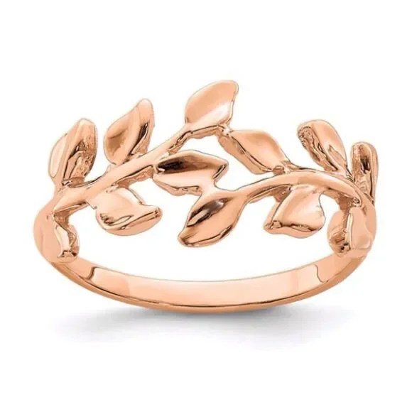 14K Rose Polished Leaf Ring | The Wholesale Jewelers