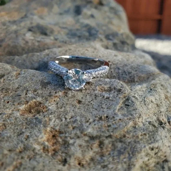 Classic Round 6.20ct Pave White Topaz Engagement Ring sz 9.5-10