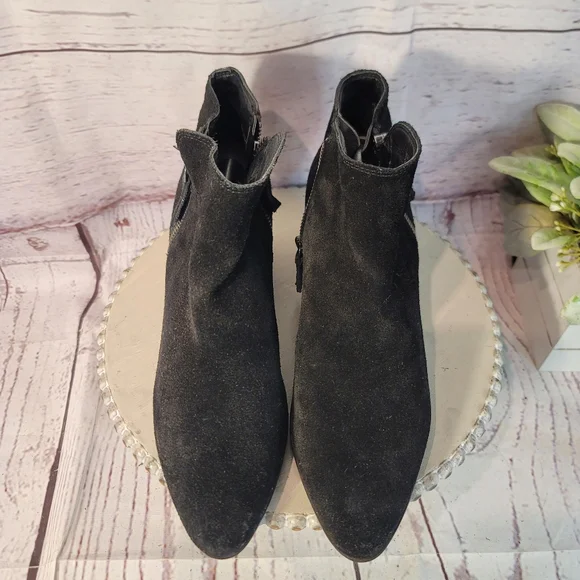 Frye Judith Black Suede Double Zip Bootie Size 8.5M