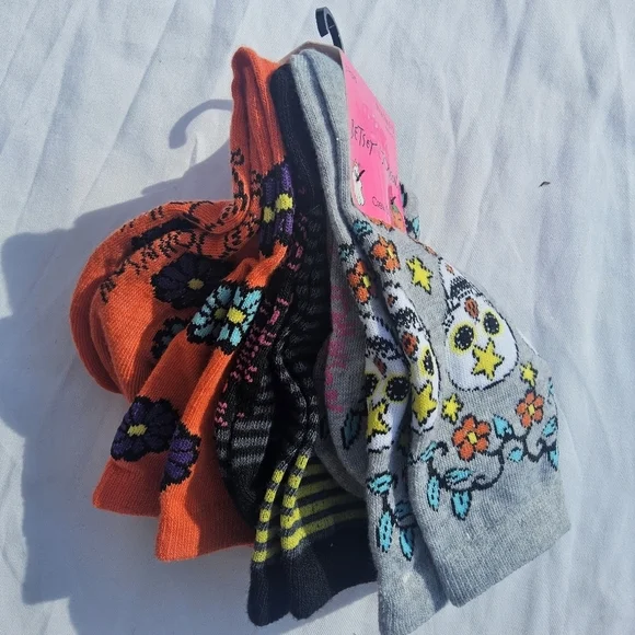 Betsey Johnson Multicolor Floral and Owl Socks Set