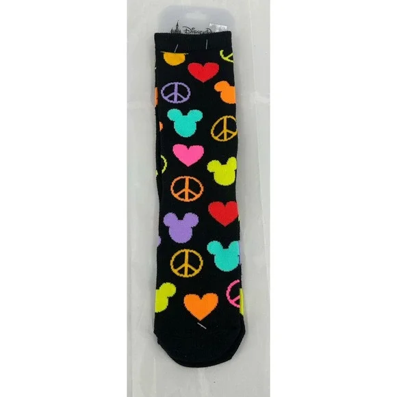 Disney Parks Mickey Icons Peace Hearts Adult Socks Shoe‎ Size M 5-9/W 5-10 NWT