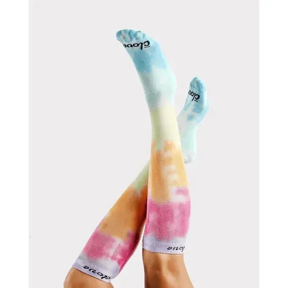 Clove Shoes Knee High Compression Socks Rainbow Tie Dye NEW Large