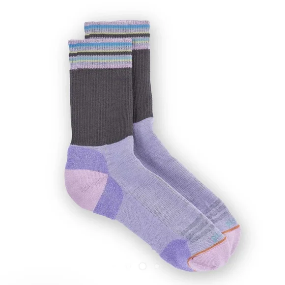 Pistil Kaiya Crew Socks Merino Wool Blend Purple Grey Stripe Womens Medium NEW