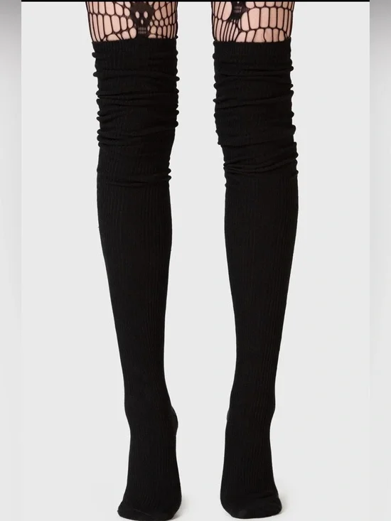 NWT KIHILIST Black Over The Knee Ribbed Socks Goth Grunge One Size