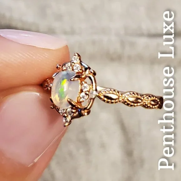REAL Natural Opal Dome Oval Cut Rose Gold Ring