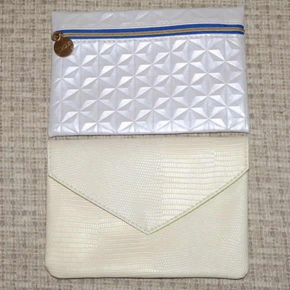 2/$10 Ipsy Elegant White and Cream Glam/Makeup Bags.