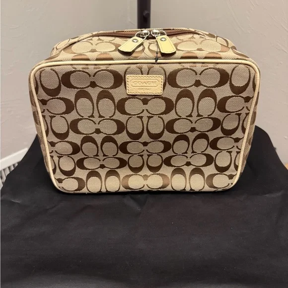 Coach Tan and Brown Signature Cosmetic Case