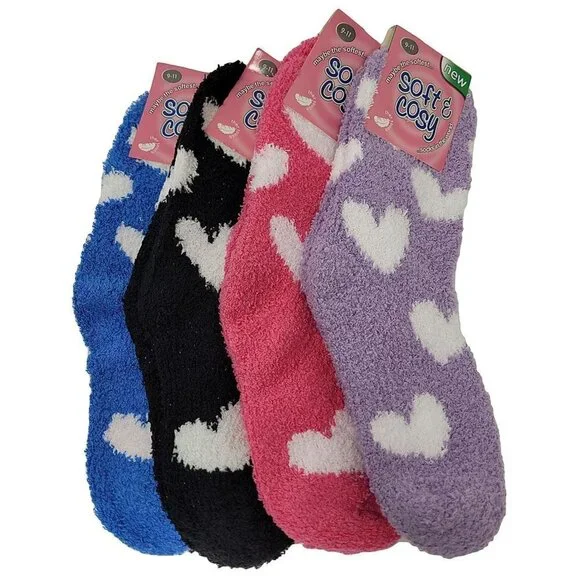 Women's Super Soft Winter Non-Skid Cozy Fuzzy Solid Slipper Socks 9-11, 4 Pairs