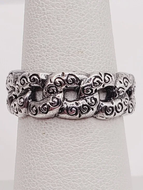 925 Sterling Silver Swirl Link Design Band Ring - Loop Eternity Style