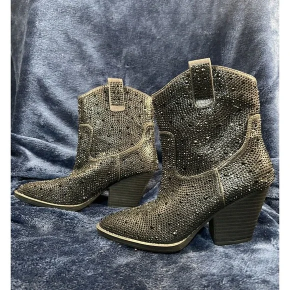 Forever Women‎ Cowboy Western Ankle Boot Rhinestone Bling Booties River-Sz 5 1/2
