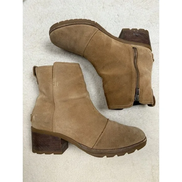 Sorel Cate‎ Ankle Boots Booties Block Heels Brown Suede Zip Women's 8.5 Western