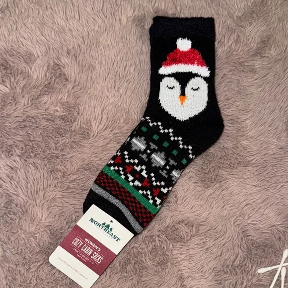 Northeast Women's Penguin Holiday Socks - Black and Red