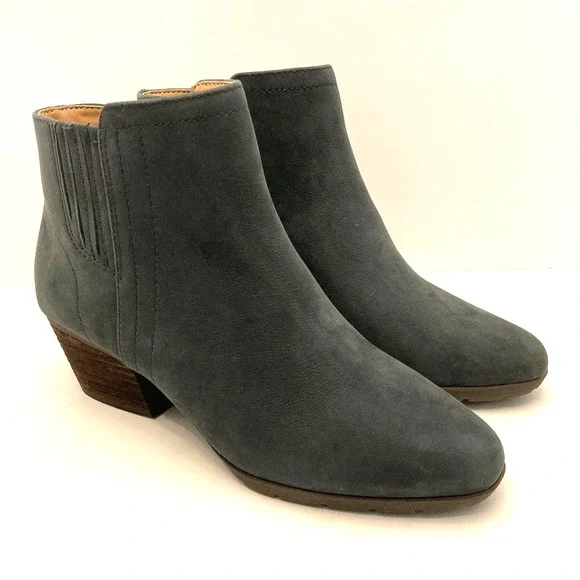 Blondo Women 5.5 Valli 2.0 Ankle Boots Blue Suede‎ Leather Block Heel Waterproof