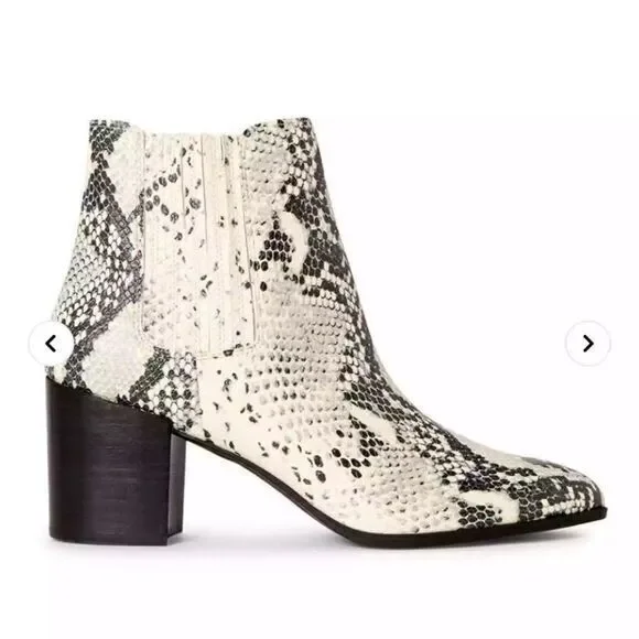 Steve Madden Pointed Toe‎ Block Heel Snakeskin Jain Booties Gray White Size 8.5