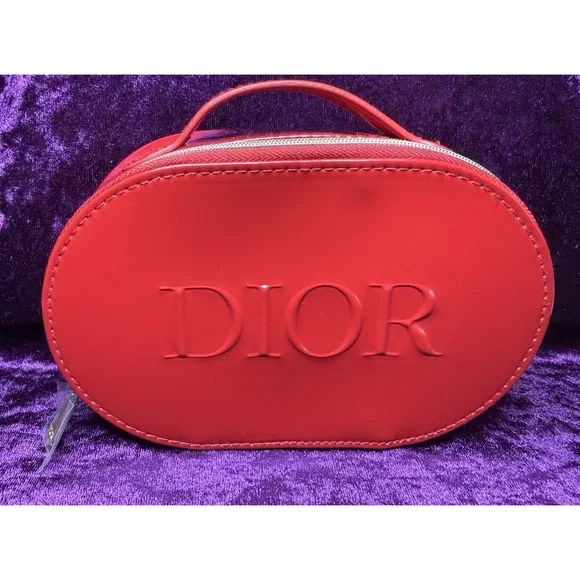 Dior Patent Red Pouch Zip Cosmetic Handle Travel Bag‎ Makeup Perfume Jewelry