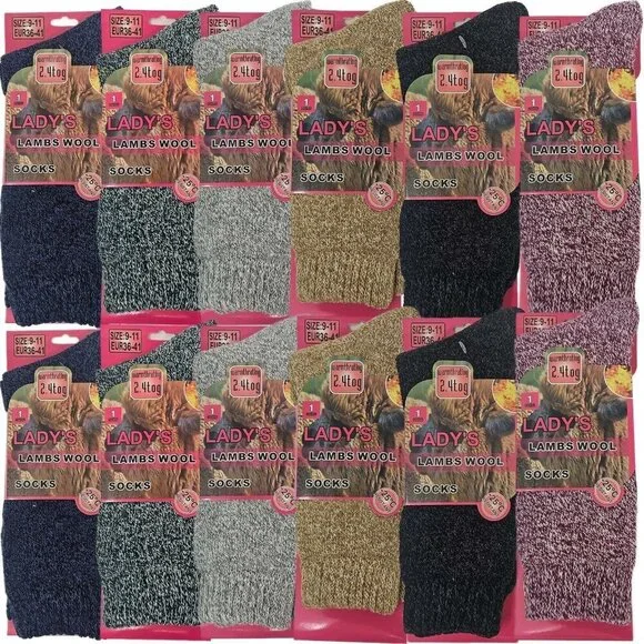 12 x Women Lamb Wool Marled Socks Size 9-11 Thermal Warm Soft Cozy Cold Weather