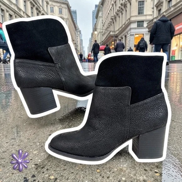 NWOT NINE WEST Dale Block Heel Nubuck Leather Ankle Boots | Black | Women's 7.5‎