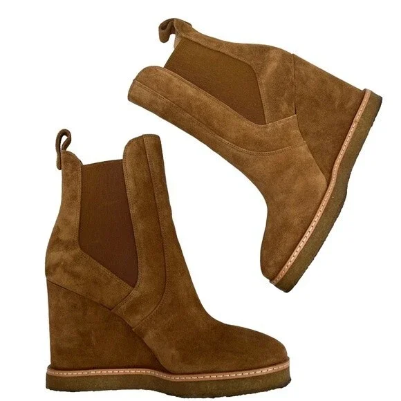 VERONICA BEARD Wedge Chelsea Boots Suede hazel wood Tan Pull on Booties Size 9