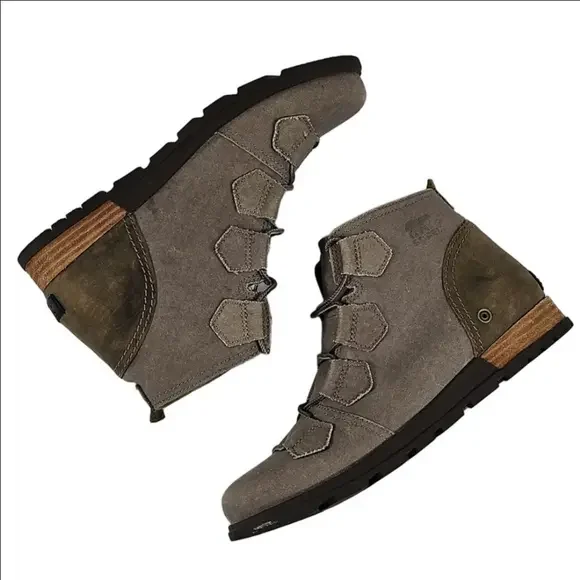 Sorel Major Taupe Grey Canvas & Leather Lace Up Ankle Boots Size 8.5