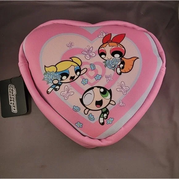 Powerpuff Girls Heart Shape Zipper‎ Bag Blossom Bubbles Buttercup Lunch Makeup
